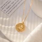 Moon & Star Embossed Pendant Stainless Steel Necklace Gold - One Size