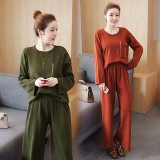 Set: Plain Sweater + Wide Leg Pants