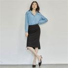 Slit-hem Ruffle-back Midi Skirt