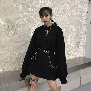 Frog-buttoned Sweatshirt Dress Black - One Size