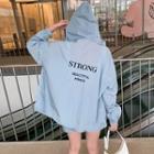 Set Of 2: Hooded Long-sleeve Lettering Zip Jacket + High-waist Plain Shorts