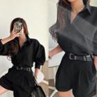 Balloon-sleeve Plain Shirt Black - One Size