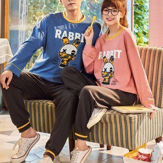 Couple Matching Loungewear Set : Long-sleeve Rabbit Print Top + Pants