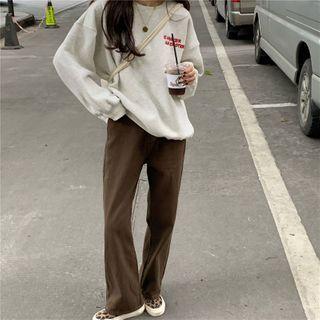 Long-sleeve Embroidered Sweatshirt Melange Gray - One Size