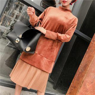 Mock-neck Long-sleeve Velvet Dress