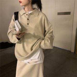 Single Breasted Sweater / Striped A-line Skirt