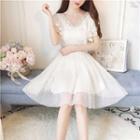 Rhinestone V-neck Short Sleeve Dress