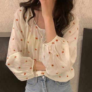 Floral Embroidered Blouse Floral Embroidery - Red - One Size