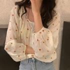 Floral Embroidered Blouse Floral Embroidery - Red - One Size