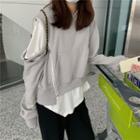 Zipped Hoodie / Elbow-sleeve Plain T-shirt
