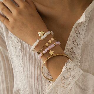 Set: Beaded Star Charm Bracelet + Beaded Heart Charm Bracelet + Chain Bracelet + Bangle Set Of 4 - 1968 - Gold - One Size
