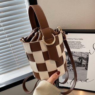 Check Faux Leather Bucket Crossbody Bag