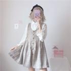 Lace Blouse / Plaid A-line Pinafore Dress