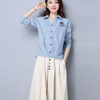 Set: Pleated-hem Blouse + Gaucho Pants
