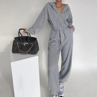 Cropped Hooded Zip Jacket / Harem Pants
