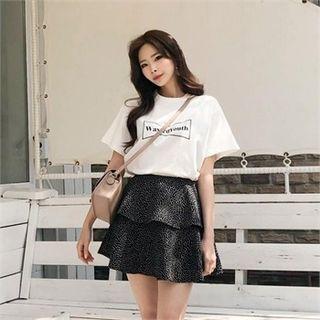 Set: Lettering T-shirt + Polka-dot Layered Mini Skort