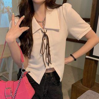Short-sleeve Collared Strappy Top