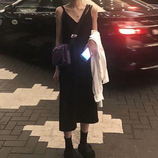 Spaghetti Strap Midi Slit Dress