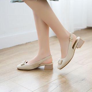 Faux Leather Ribbon Accent Slingback Sandals