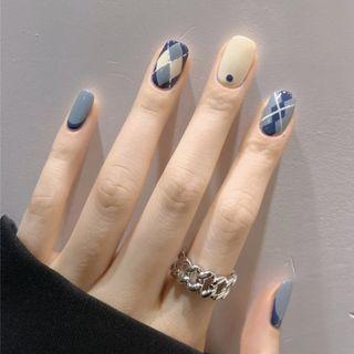 Argyle Faux Nail Tips Pd-270 - Blue - One Size