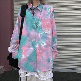 Tie-dye Print Long-sleeve Shirt As Shown In Figure - One Size