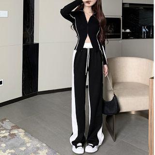 Zip-up Cardigan / Wide Leg Pants