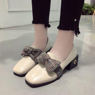 Chunky-heel Plaid Ribbon Loafers