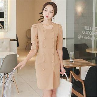 Elbow-sleeve Double-breasted Dress