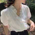 Plain Ruffled Puff Sleeve Blouse White - One Size