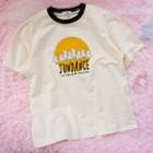 Short-sleeve Printed T-shirt Beige - One Size