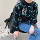 Flower Print Crew-neck Sweater As Figure - One Size
