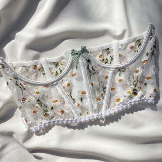 Flower Embroidered Mesh Corset Belt