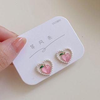 Peach Heart Faux Pearl Alloy Earring 1 Pair - Pink - One Size