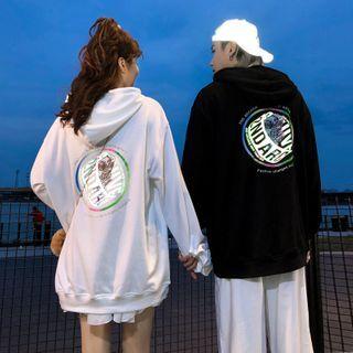 Reflective Lettering Front Pocket Hooded Sweatshirt