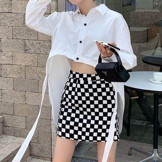 Checkerboard A-line Skirt / Dip Back Shirt