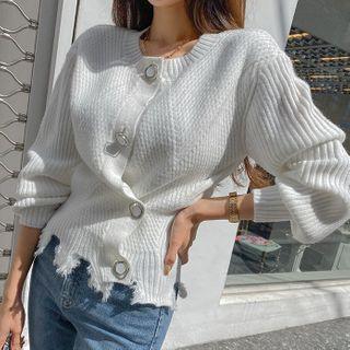 Distressed Rib-knit Cardigan