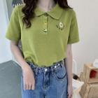 Avocado Embroidered Short-sleeve Knit T-shirt Green - One Size