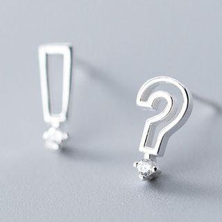 925 Sterling Silver Non-matching Question & Exclamation Mark Earring 1 Pair - S925 Silver - As Shown In Figure - One Size