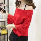 3/4-sleeve Off Shoulder Knit Pullover