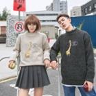 Couple Matching Embroidery Mock Collar Sweater