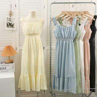 Gather-waist Sleeveless Midi Dress In 6 Colors