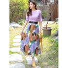 Color-block Floral Maxi Silky Skirt