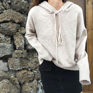 V-neck Knit Top With Hood