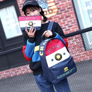 Set: Lettering Color Block Backpack + Zip Pouch