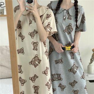 Short-sleeve Bear Midi A-line Dress