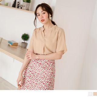 Notched Neck Short-sleeve Chiffon Top