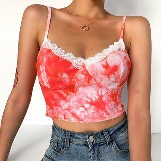 Tie Dye Lace Trim Cropped Camisole Top