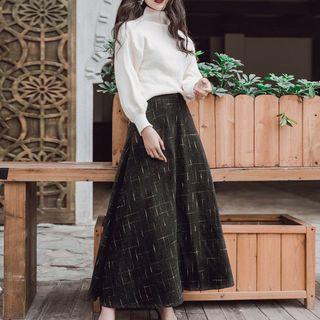 Set: Turtleneck Sweater + Print Midi A-line Skirt
