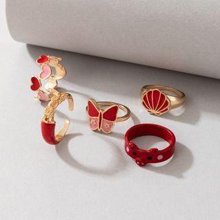 Set Of 5: Alloy Ring (various Designs) 20230 - Red - One Size