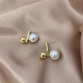 Metal Beaded Drop Earrings Gold - One Size